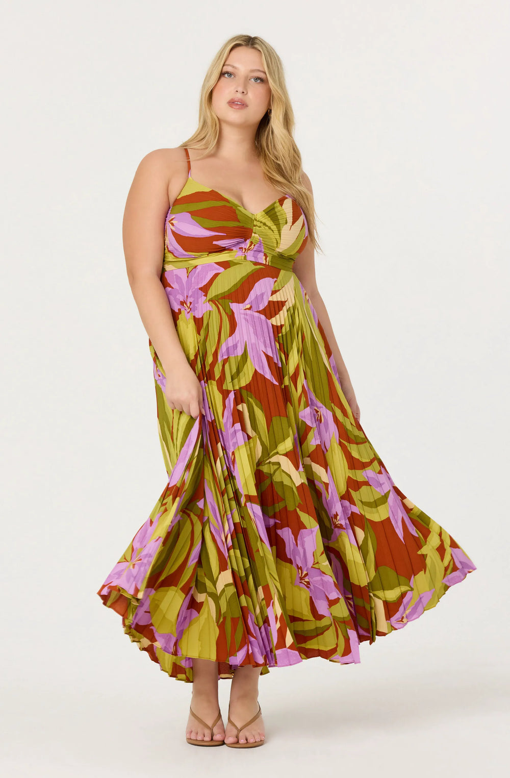 Plus Size - Green rust floral