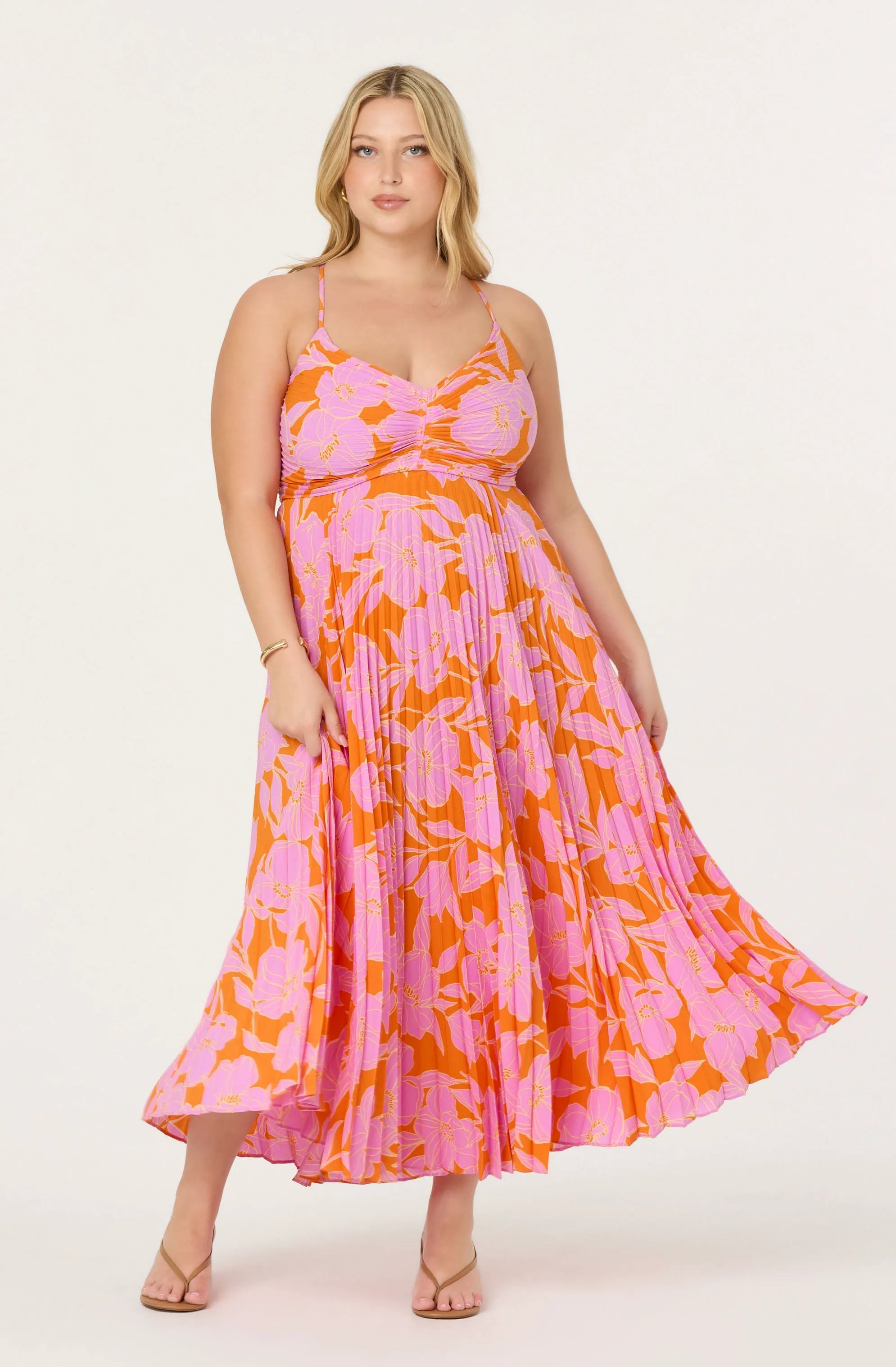 Plus Size - Orange purple floral